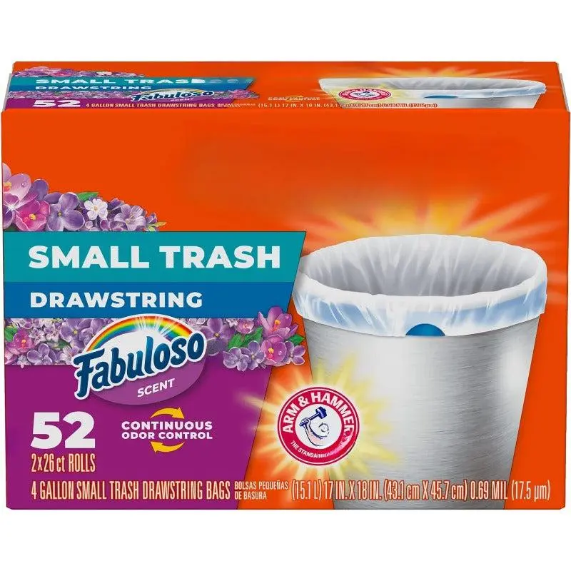 Small Trash Bags, Fabuloso Scent, 4 Gallon, 52 Count