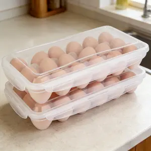 2Pcs Plastic Egg Holder Stackable Egg Storage Box Egg Rack for Refrigerator 18 Cavity Per Container Dishwasher Safe