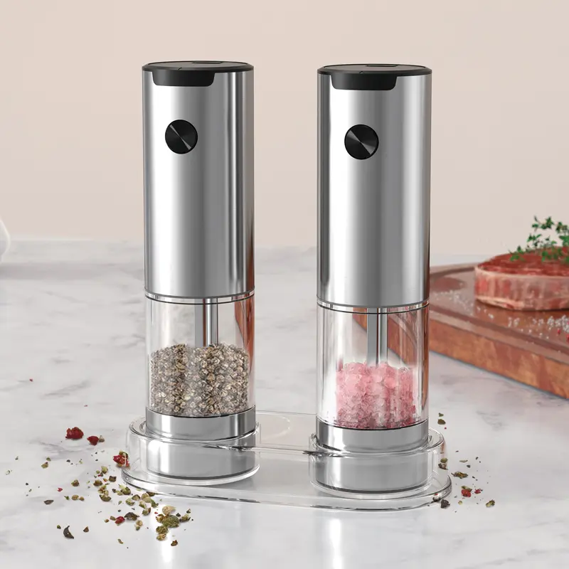 Electric Salt and Pepper Grinder Set,  Battery Operate Salt and Pepper Shakers, 6 Adjustable Coarseness with LED, 100ml Upgraded Larger Capacity Pepper Mill Shakers for Kitchen, Dining and Gifts Stainless Steel Utensils Seasoning