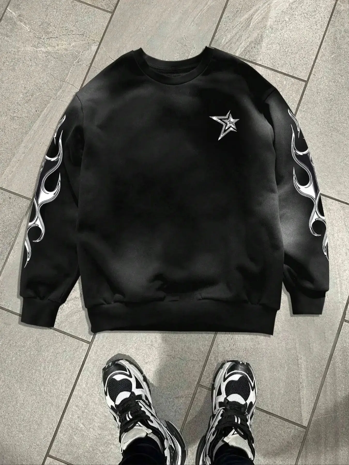 Unisex Street Style R Letter & Metal Flame Print Hoodie, Loose Fit Fall Winter Pullover, Y2K Fashion, Men's Gift, High Street Hip Hop Culture