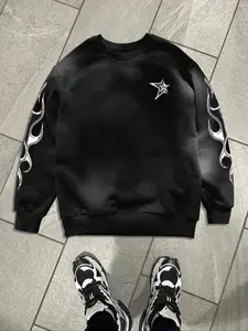 Unisex Street Style R Letter & Metal Flame Print Hoodie, Loose Fit Fall Winter Pullover, Y2K Fashion, Men's Gift, High Street Hip Hop Culture