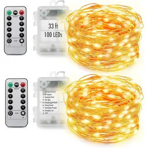 2 Pack 33ft 100 LED Fairy Lights with Timer, Ourdoor - Twinkle and Remote Control, Christmas String Lights, Warm White  Decorative Lighting for Holidays and Events