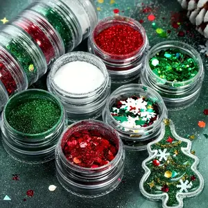 6 Piece Set Christmas Resin Filler Glitter Sequins, Snowflake Star Shape Mold Fillers for DIY Jewelry Keychains Crafts Decorations DIY Jewelry Making