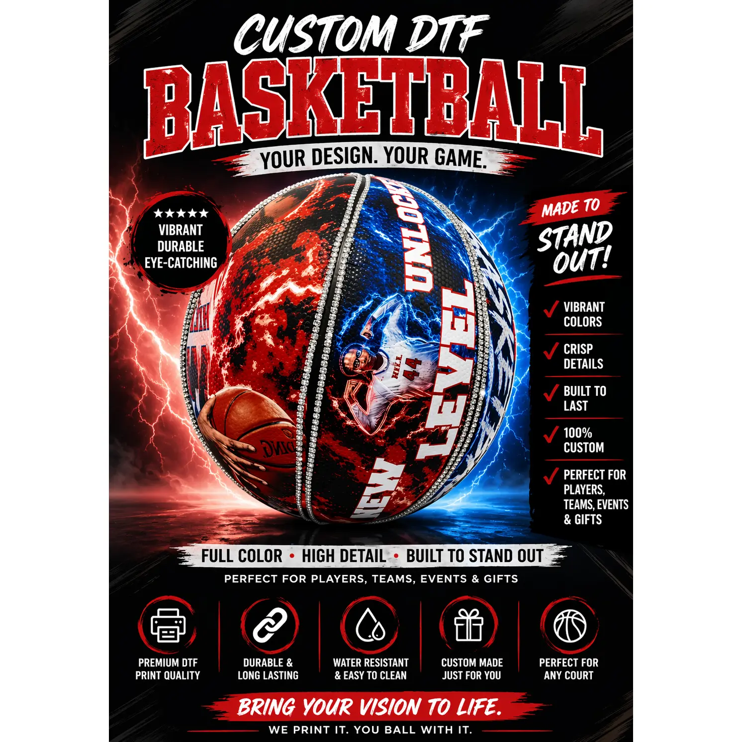 Custom DTF Basketball – Full Color Personalized Sports Ball | Senior Gift, Team Gift, Custom Photo Basketball