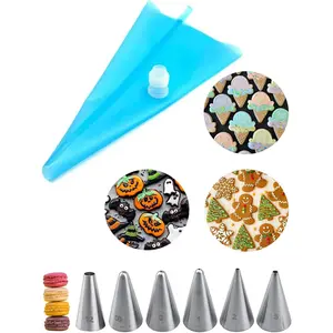 Royal Icing Piping Bags and Tips Set with 6 Small Piping Tip for Writing,Sugar Cookie Decorating,Macarons,1  Icing Bag & Coupler