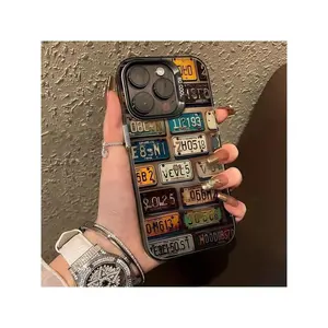 Back To School Vintage Aesthetic Car Number Plate Design Phone Case Compatible With IPhone 16 Pro Max/15 Pro/14 Plus/13/12/11/Xs Max/XS/XR/8/7, High-End Gradient Matte Finish Surface, No Peeling Design Waterproof Shockproof Anti-Fall Scratch Resistant