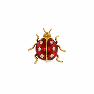 18k Yellow Gold Guilloché Enamel Diamond Ladybug Brooch