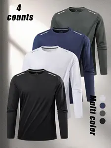 Men's Long Sleeve Sports T-Shirt, Athletic Sports Clothing, 4-Pack Breathable Fabric for Running & Outdoor Activities, Hiking Training Daily Wear