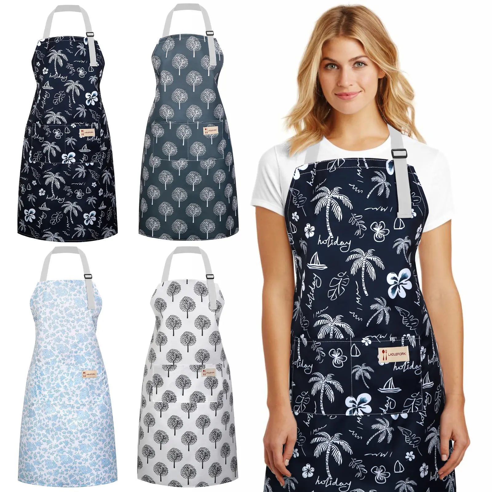 4pcs plant-themed waterproof aprons
