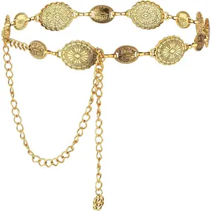Women Adjustable Chain Belt Concho Western Cowgirl Waistband Skinny Vintage Dress Belt for Concert Outfit