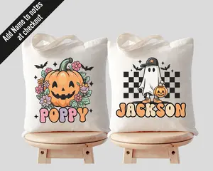 Custom Kids Halloween Cotton Canvas Tote Bag