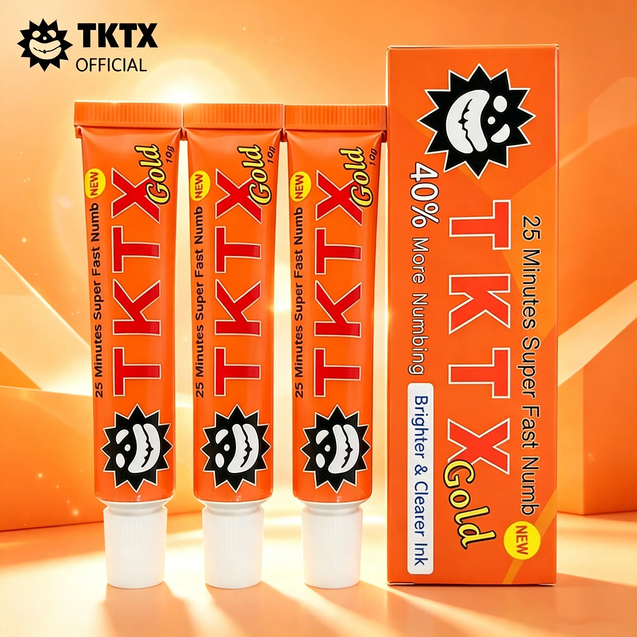 TK-TX Gold Tattoo Anesthetic Cream 10g, The Anesthetic Effect Is Improved By 40%, The Formula Can Take Effect Quickly In 25 Minutes, And it Can Relieve Pain For 3-4 Hours. It Is A Cosmetic For Painless Tattoo, Lip Tattoo And Perforation.