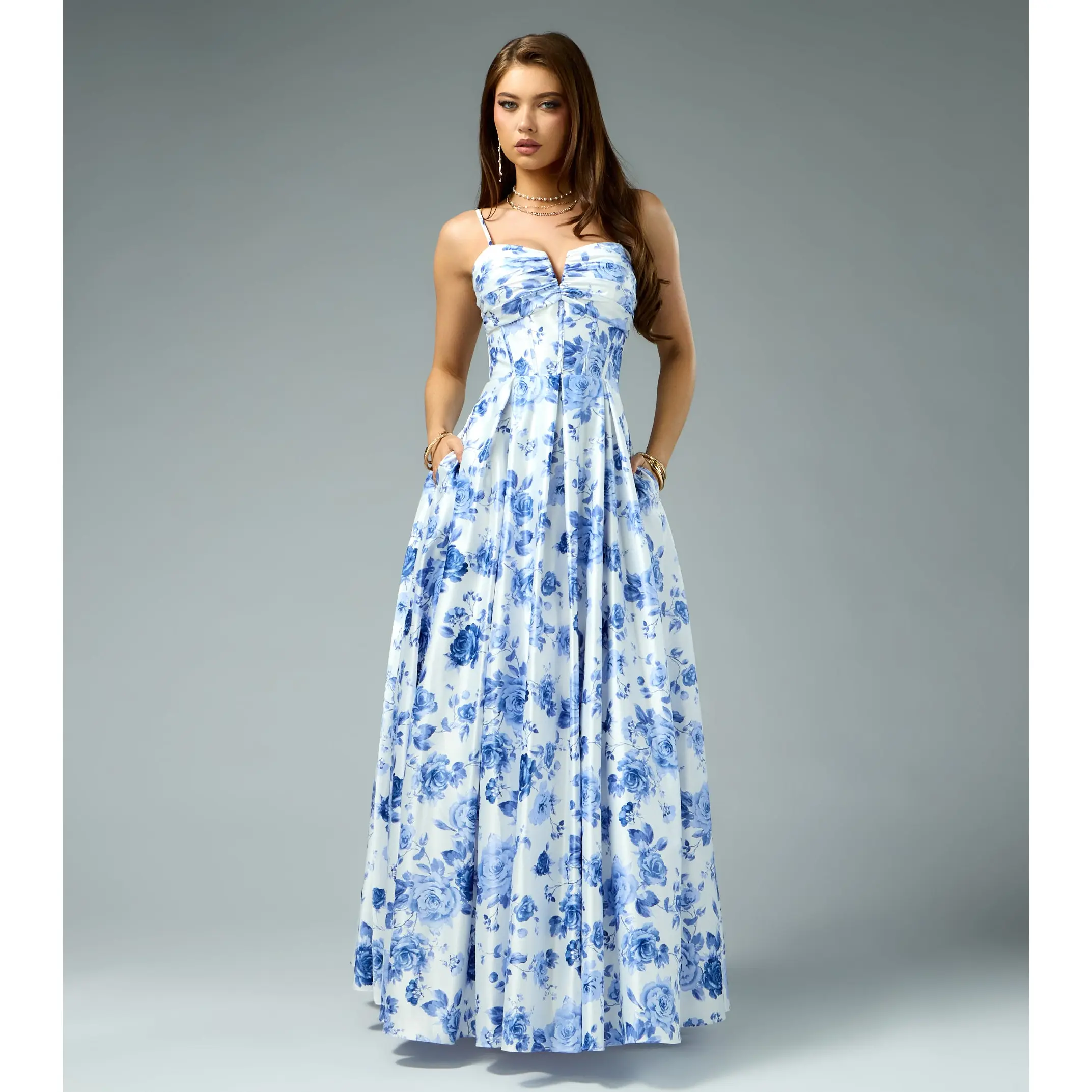 Sutton Floral Satin A-Line Ball Gown