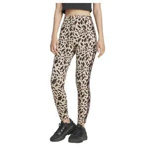 adidas Womens Essentials 3-Stripes Animal Print Leggings Training Casual - Brown