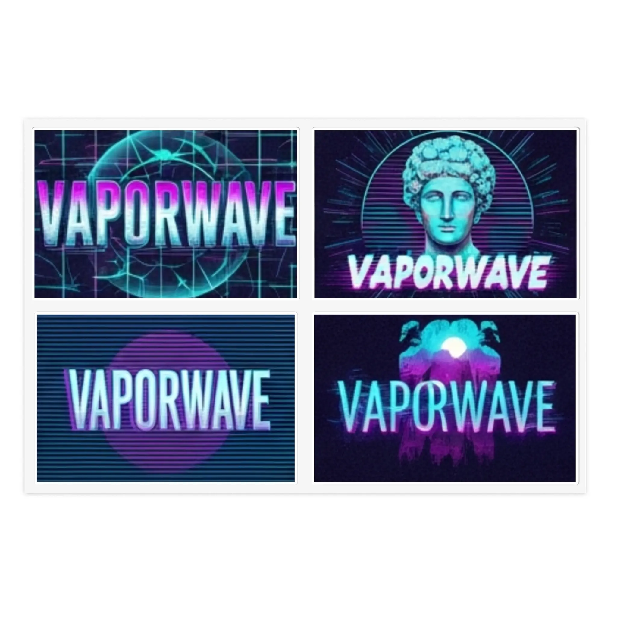 Neon Vaporwave Sticker Sheets for Laptops, Journals, and Skate Decks - Retro-Futuristic Charm, VHS Aesthetic - White, Holographic,
