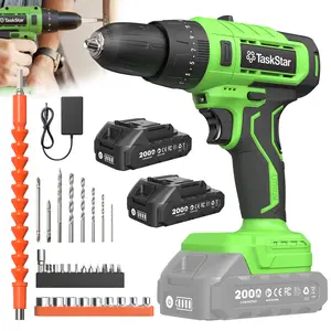 TaskStar Impact Drill with 2000mAh Batteries and 11-Piece Accessory Set for Versatile DIY Projects