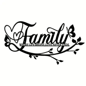 CIFbuy Modern Black Metal Wall Art Floral Letter Sign for Home Decor Living Room Wall Metal Plaque Home Decoration