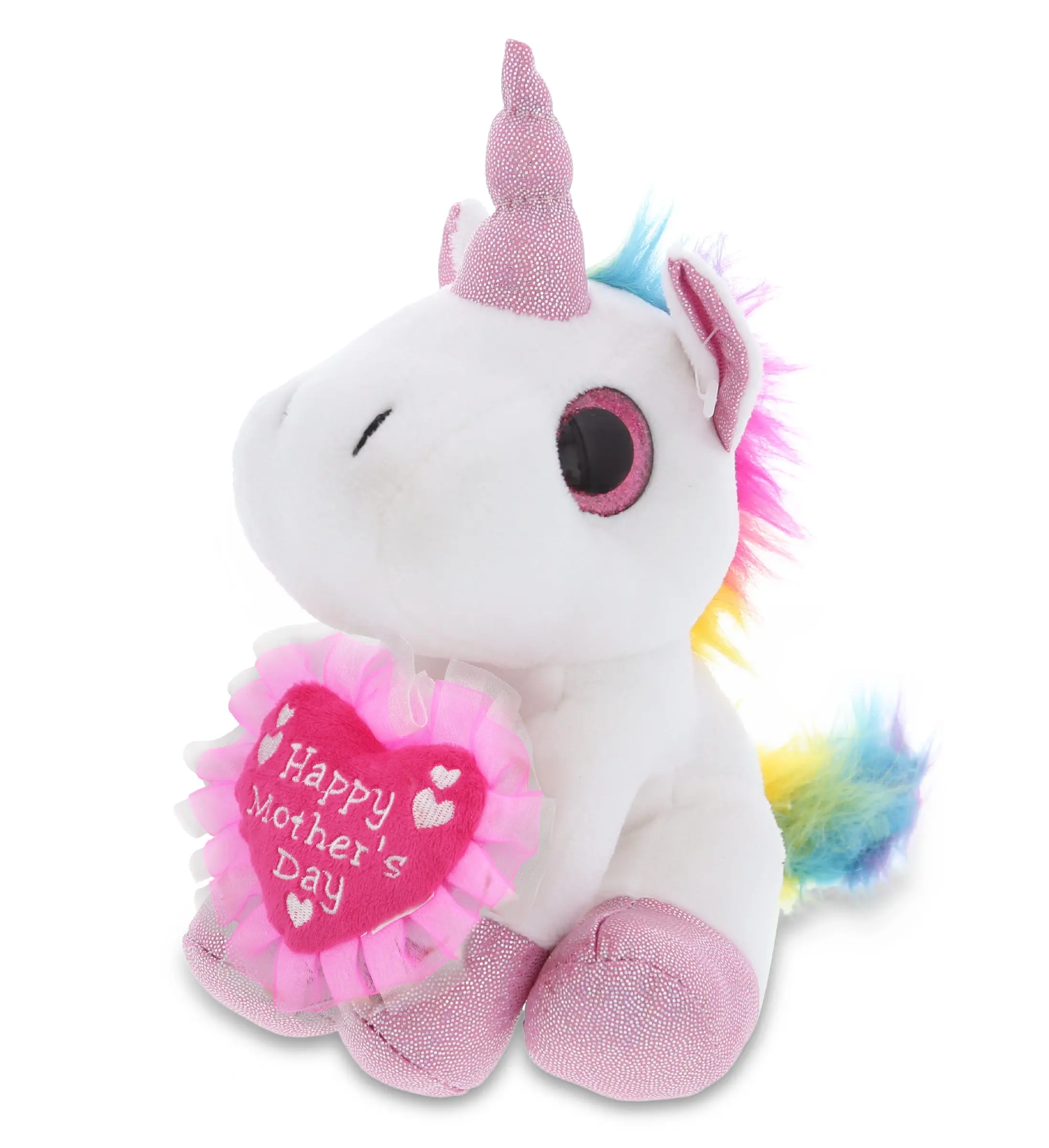 DOLLIBU White Polyester Unicorn Cuddly Stuffed Animal - Embroidered Heart, Sparkle Eyes, Soft Adorable Stuffed Toy, Cute-Shaped Plush Item, Ideal Mother's Day Gift, Cute Stuffed Animals, Durable Soft Fluffy