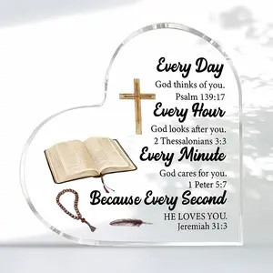 Bible Verse Heart Acrylic Decor, Cross & Open Book Religious Plaque, Minimalist Christian Gift, Suitable for Men/women/pastors