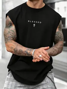 Men's Graphic Cross Print Round Neck Breathable Tank Top, Streetwear Street Fashion Casual Crew Neck Sleeveless Top for Daily Outdoor Wear, Men's Clothes for Summer, Casual Fashion Tee