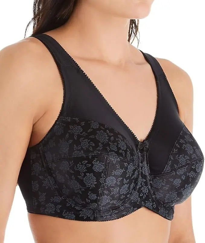 Style 7101 | Brand Printed Full Figure Support Underwire Bra - Black Fabric Nylon