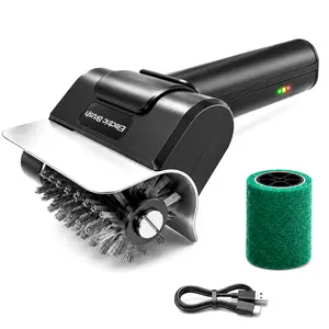 Cordless USB Rechargeable Electric BBQ Grill Brush. Featuring high-speed motor and sturdy stainless steel bristles, this automatic grill grate cleaner easily cleans your barbecue. Ideal essential BBQ tool for daily use.