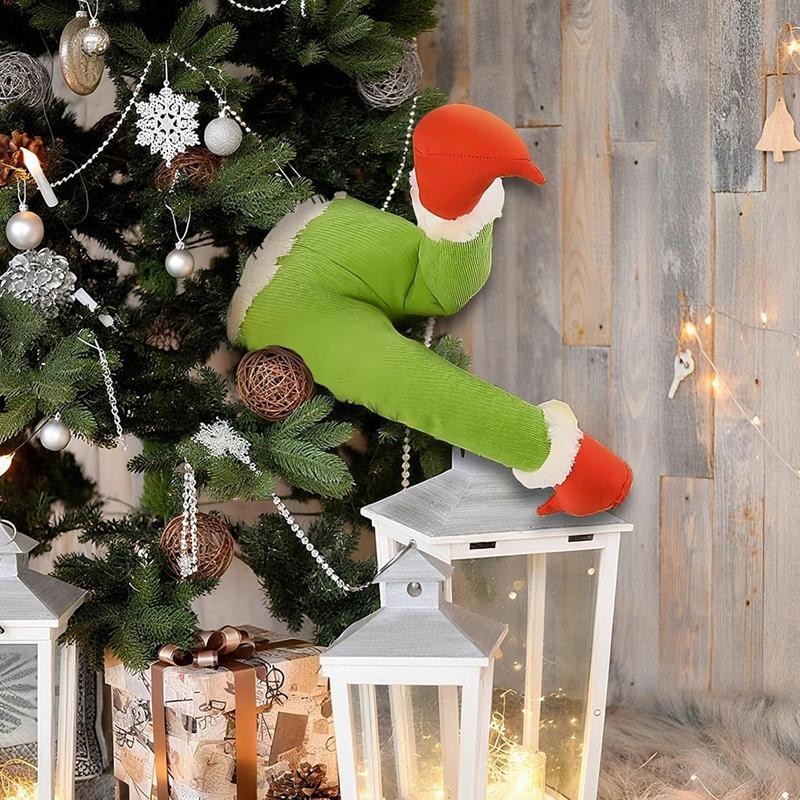 Christmas Elf Body Tree Decorations, Christmas Green Xmas Tree Topper, Pose-able Elf Stuffed Leg for Christmas Tree Hanging Oranemet