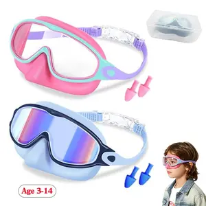 2-Pack Swimming Goggles, Kids Swimming Goggles with Nose Clip, Anti-Fog UV Protection, Leak-Proof, Wide Vision, Ages 3-14, Water Sports & Outdoor Fun, Swim Goggles Set