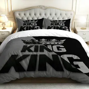 3PCS Duvet Cover Set, 1 Duvet+2 Pillowcases(Without filler), King Crown Regal Black Gray theme, Christmas bedding set, Bed Sets, Luxury Elegant Comfortable Suitable for decoration Bedroom Hotel Guest Room Dormitory