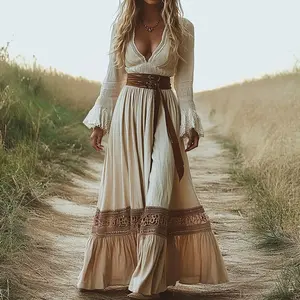 European and American ladies retro western cowgirl ethnic style printed bohemian dress