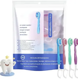 5-in-1 Toothbrush, Travel Disposable Mini Toothbrush Kit, 26 pcs, with toothpaste, dental floss, tongue cleaner, toothpick, soft bristles, individually wrapped—compact oral care essentials