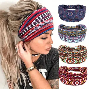 4Pcs/Pack random colors Model Bohemian Style Headband For Women Hairbands Female Elastic Hair Band Stripe Bandanas Width Headwear Sports Turbans