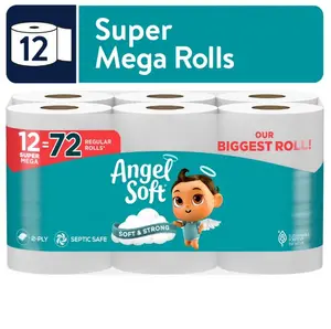 Angel Soft 2-Ply Toilet Paper, 12 Super Mega Rolls