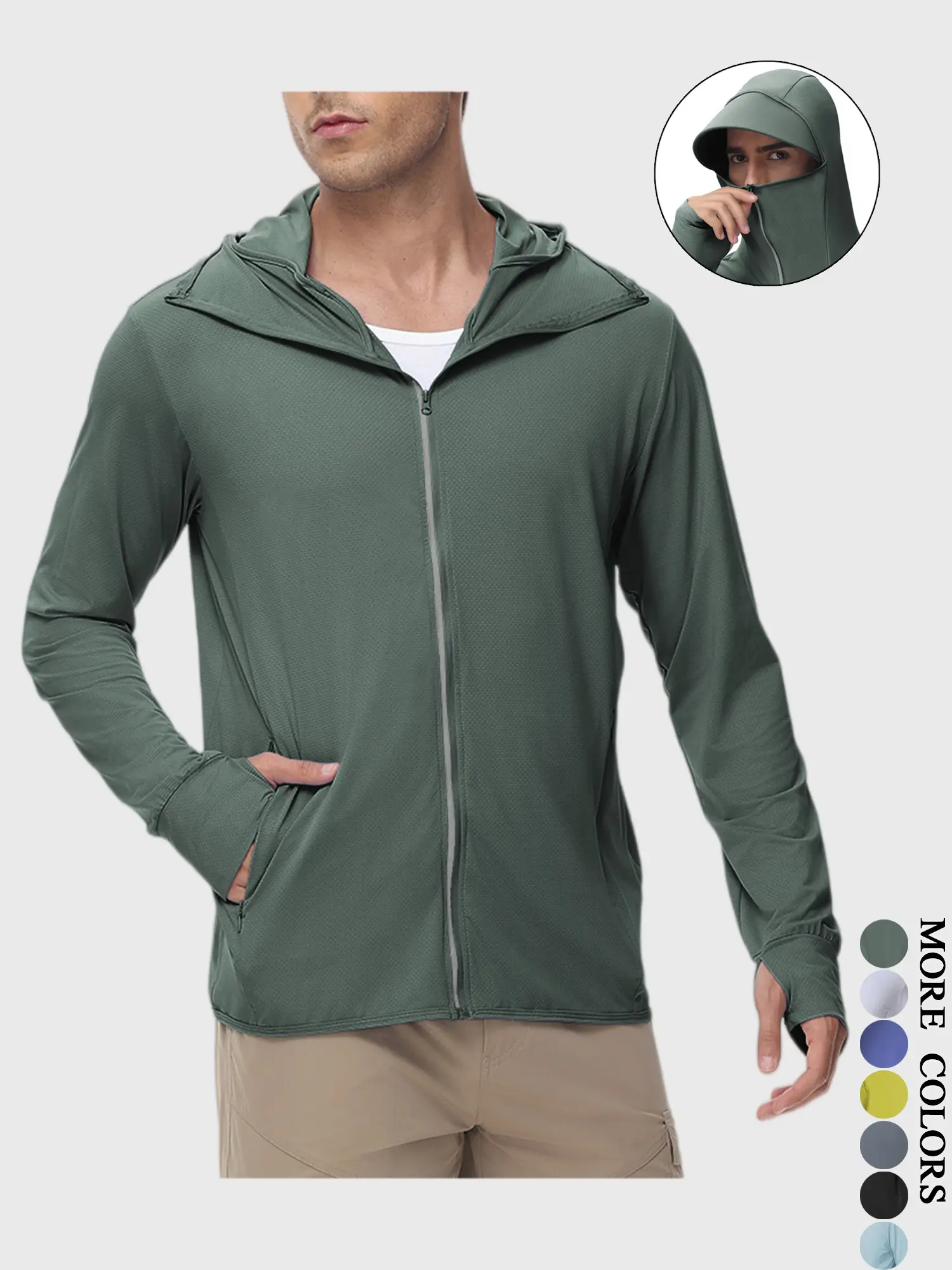 Men's sun protection long-sleeved caped T-shirt, UV protection, with sunshade mask, lightweight design, suitable for fishing, summer wear #SummerVibes