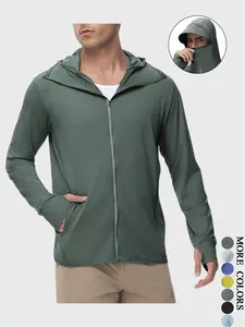 Men's sun protection long-sleeved caped T-shirt, UV protection, with sunshade mask, lightweight design, suitable for fishing, summer wear #SummerVibes