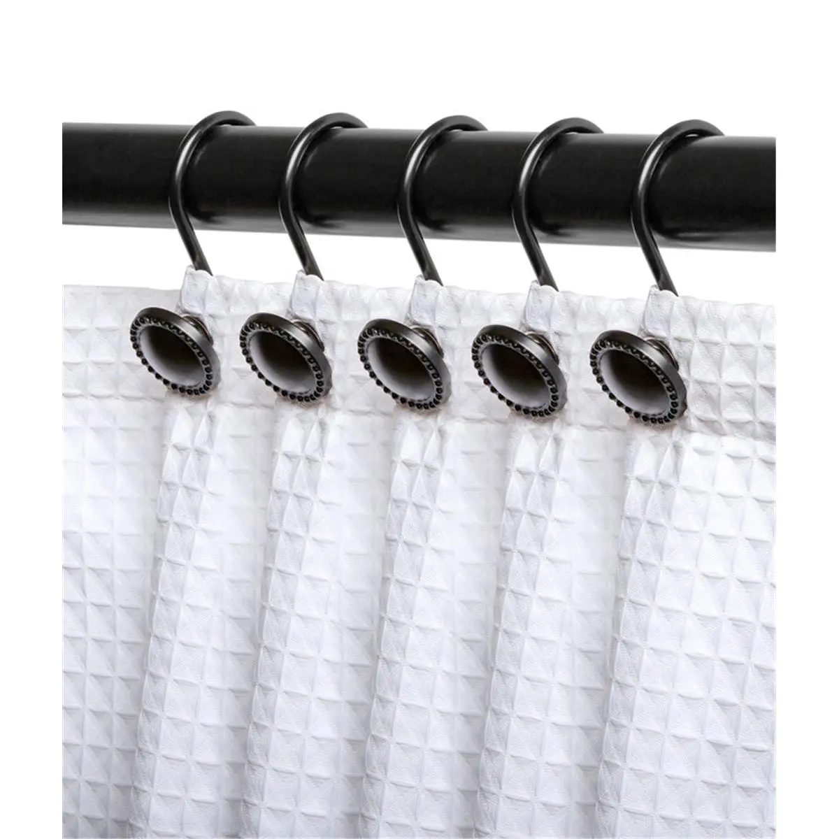 212 MAIN HK13BK Rustproof Zinc Metal Shower Curtain Hooks - 12-Piece Matte Black Easy-Install Accessory, Bathroom Decoration Accessory, Shower Rod-Compatible Home Supplies, Bathroom Decoration Accessories