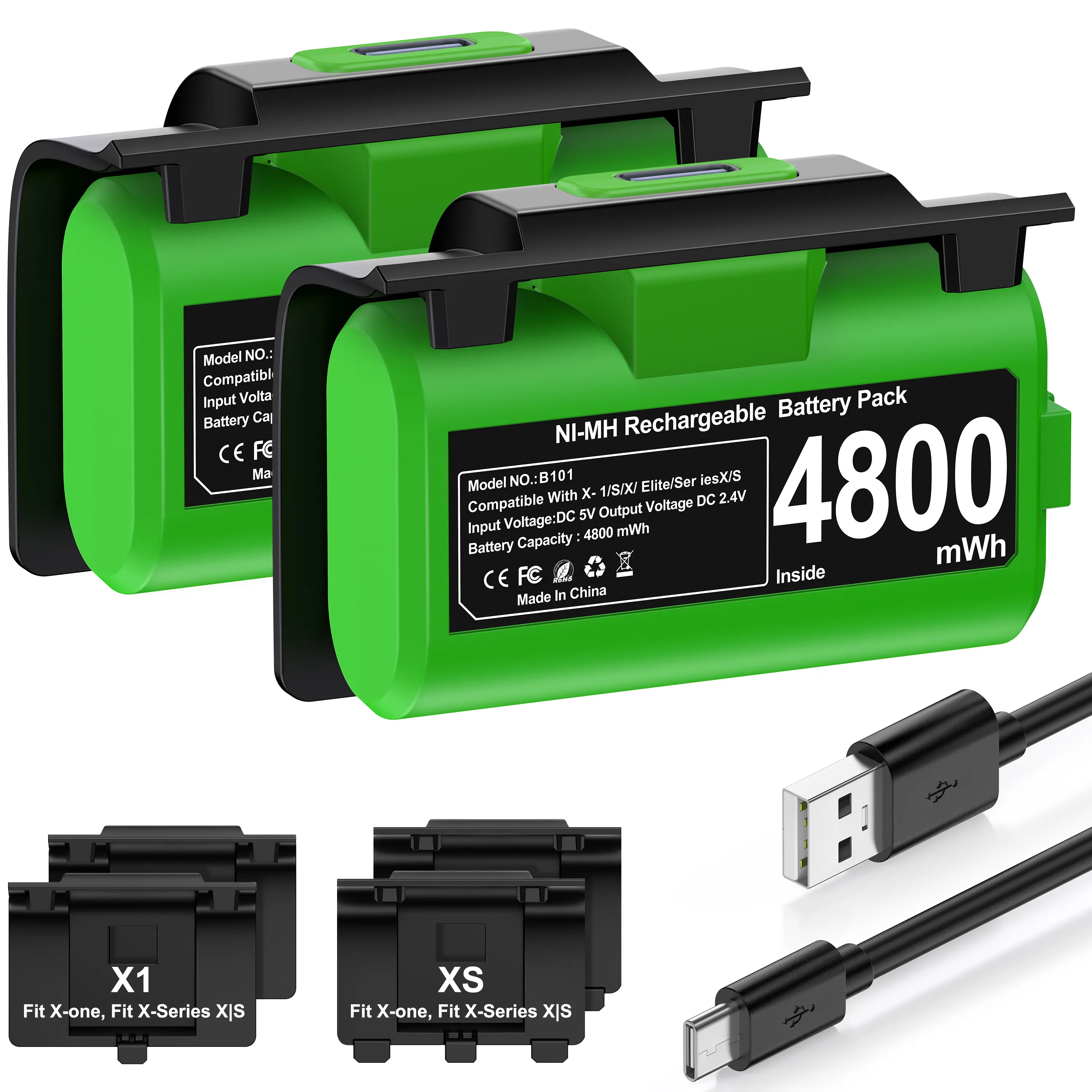 BEBONCOOL  2*4800mWh Rechargeable Battery For Xbox One Controller  Battery For Xbox Series X/S Gamepad Charger With Type-C Cable