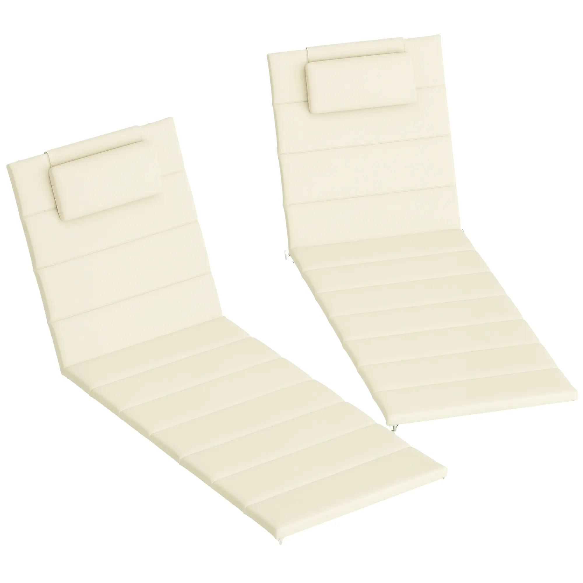 2 Pack Cream White Outdoor Chaise Lounge Cushions 80x26x1.2 Inch Foldable UPF50+ 230gsm Olefin Quick Dry 25D High Resilience Foam for Patio Pool Beach Garden Lounge Chairs with Ties
