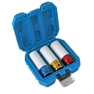 3Pcs 1/2" Drive Impact Wheel Nut Socket Set – 17/19/21mm Thin Wall Chrome Molybdenum with Nylon Sleeve, Color Coded Deep Socket for Alloy Wheels Protection