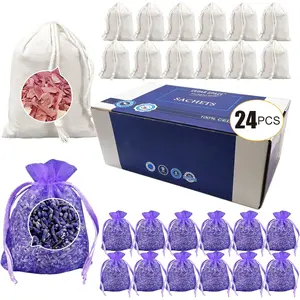 Lavender Sachet Bags for Drawers and Closets(24 Pack),Potpourri Bags,Dried Lavender , Blocks for Clothes Storage Scent Air Freshener,  Chips Lavendar for