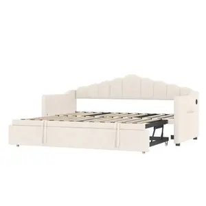 Bellemave  Soft padded twin beds with adjustable height pop-up truck twin beds and USB and Type-C charging ports Daytime bed frame, no need for springs