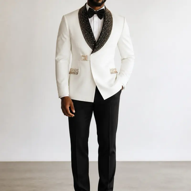 MAISON ÉTOILE White Shawl Lapel Tuxedo – Made in Turkey