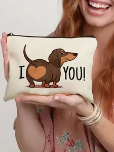 1Pcs Funny Dachshund Makeup Bag, Cute Dog Cosmetic Pouch, Canvas Zipper Organizer For Travel, Pet Lovers Gift, Lightweight Toiletry Bag For Women, Girls, And Students