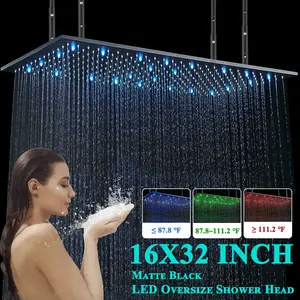 Senlesen  Luxury Large Bathroom Shower Head Combo Ceiling Mount 16x32 Inch LED High Pressure Rain Shower Head With Adjustable Arm Stainless Steel