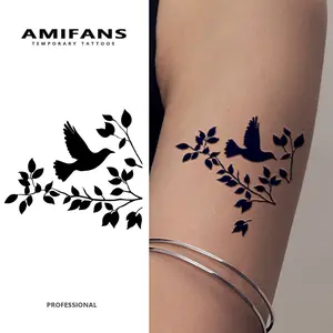 AMIFANS Temporary Tattoo Bird & Branch Silhouette, Semi Permanent Tattoo,Lasting 1-2 Weeks Tattoo, Long Lasting Tattoo, Juice Tattoo, Realistic Tattoo, Romantic Tattoo, Fake Tattoo, Waterproof, Authentic Tattoo Look, Niche Design Tattoo, Fruit Tattoo