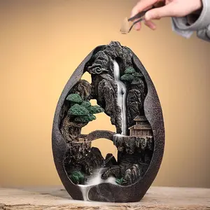 Landscape Waterfall Design Artistic Craftsmanship Incense Burner, 1 Count Creative Resin Backflow Incense Burner Ornament, Home Decor Censer without Incense