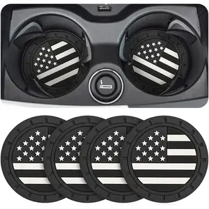 4 Pack Car Cup Holder Coasters, Colored American Flag US Flag Insert Car Cup Coaster, 2.75 Inch Anti Slip Shockproof Embedded Drink Mat, Vehicle Interior Decor Accessories