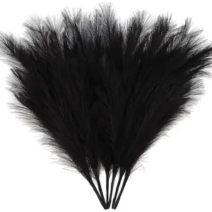 X-AP02 6-Pcs 17" Black Pampas Grass Faux Pompas Fluffy Artificial Fake Flower Gothic Decor for Black Bathroom Decor Vase Filler Ins Style Modern Home Decor Halloween (Black)
