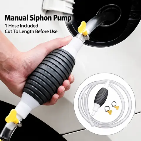Manual Siphon Pump Kit with 1M Hose, Rubber Pump Bulb & 2 Hose Clamps, Liquid Transfer Pump for Fuel Water Oil, Car Boat Motorcycle-YY1