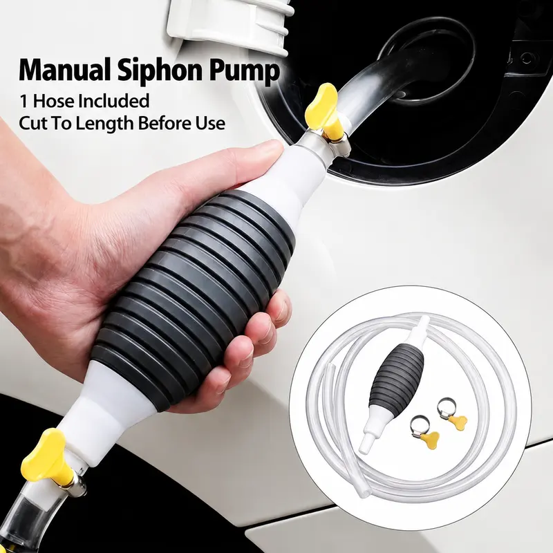 Manual Siphon Pump Kit with 1M Hose, Rubber Pump Bulb & 2 Hose Clamps, Liquid Transfer Pump for Fuel Water Oil, Car Boat Motorcycle-YY1